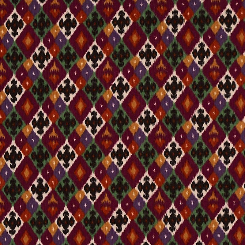 Schumacher Sasha Diamond Ikat Jade And Plum Fabric