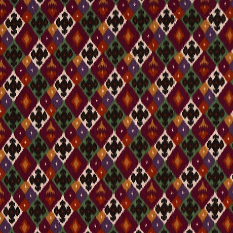 Schumacher Sasha Diamond Ikat Jade And Plum Fabric