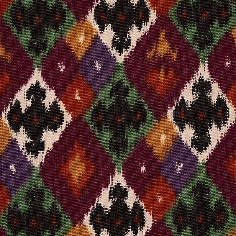 Schumacher Sasha Diamond Ikat Jade And Plum Fabric