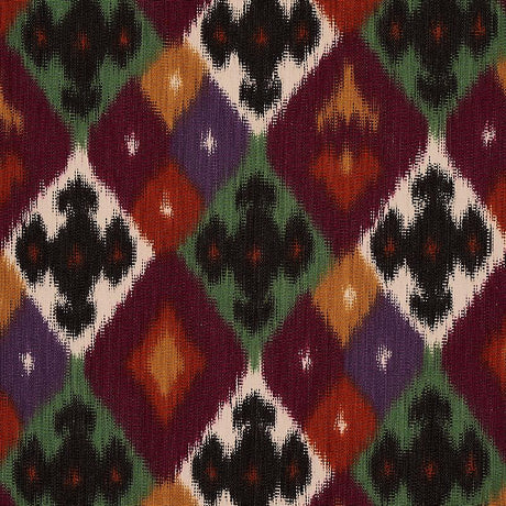 Schumacher Sasha Diamond Ikat Jade And Plum Fabric