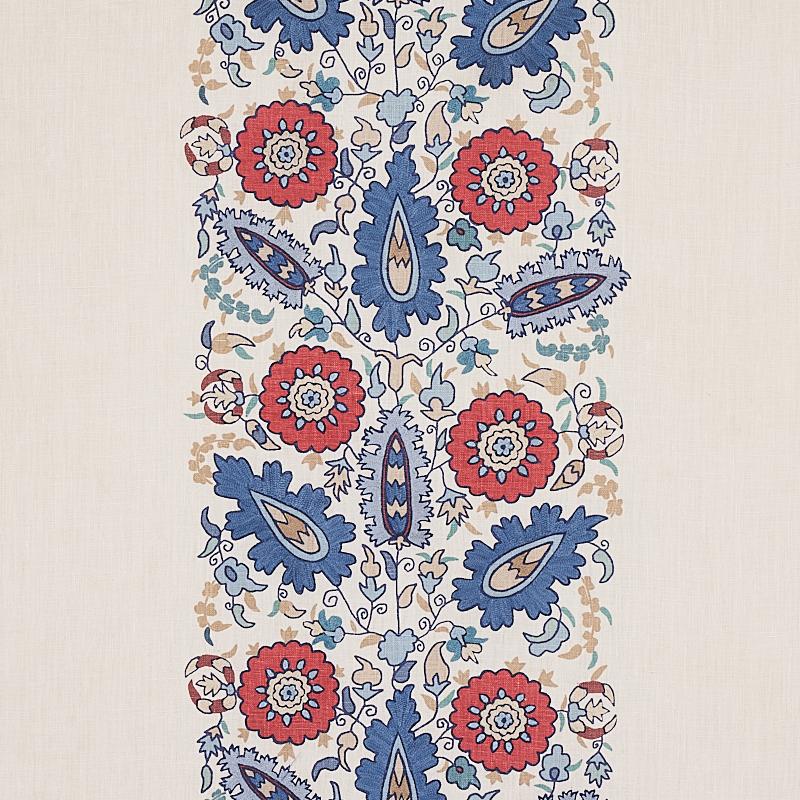 Schumacher Anatolia Embroidery Blue & Red Fabric