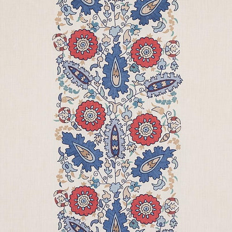 Schumacher Anatolia Embroidery Blue & Red Fabric