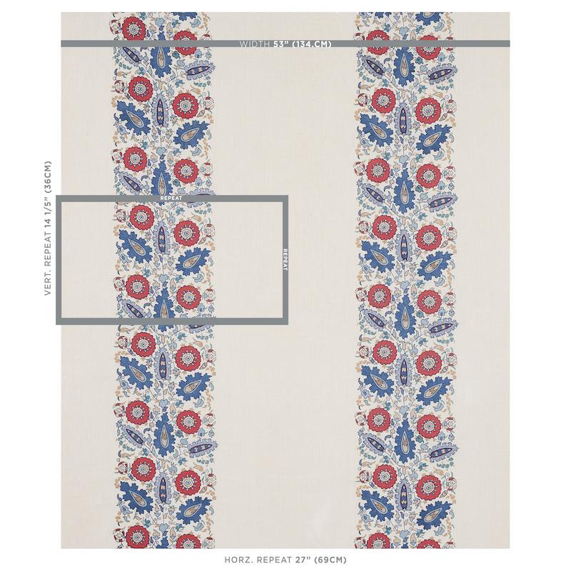 Schumacher Anatolia Embroidery Blue & Red Fabric