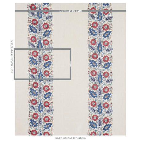 Schumacher Anatolia Embroidery Blue & Red Fabric