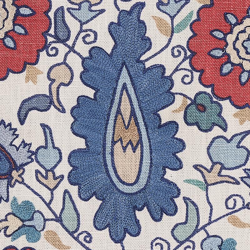 Schumacher Anatolia Embroidery Blue & Red Fabric