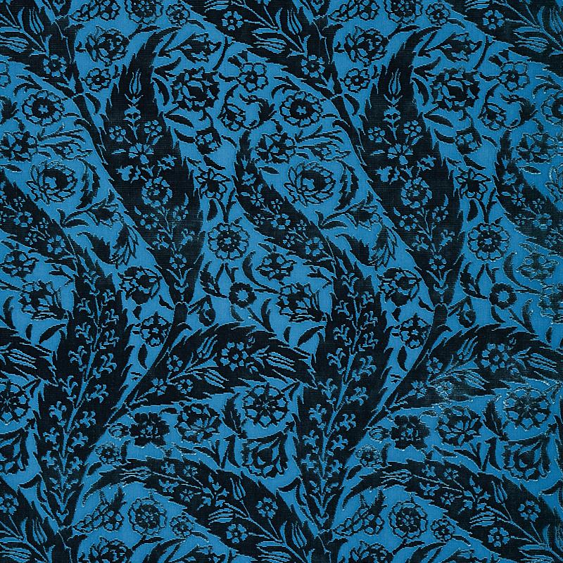 Schumacher Saz Paisley Silk Velvet Blue Fabric