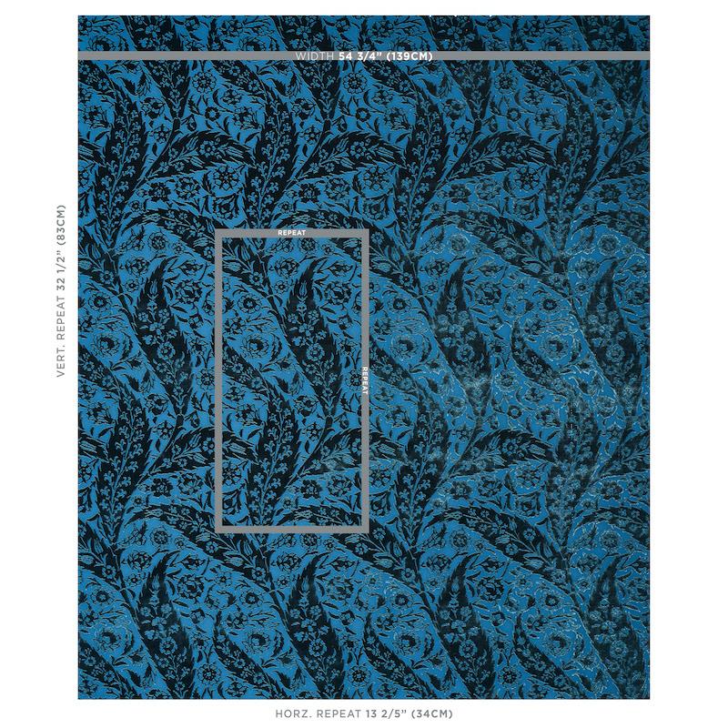 Schumacher Saz Paisley Silk Velvet Blue Fabric