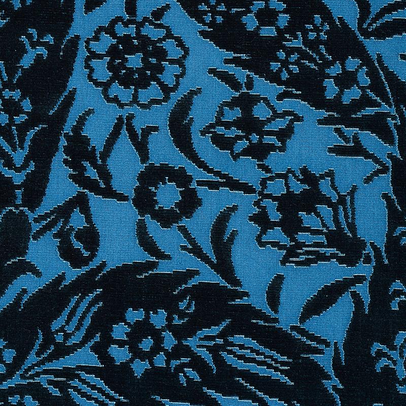 Schumacher Saz Paisley Silk Velvet Blue Fabric