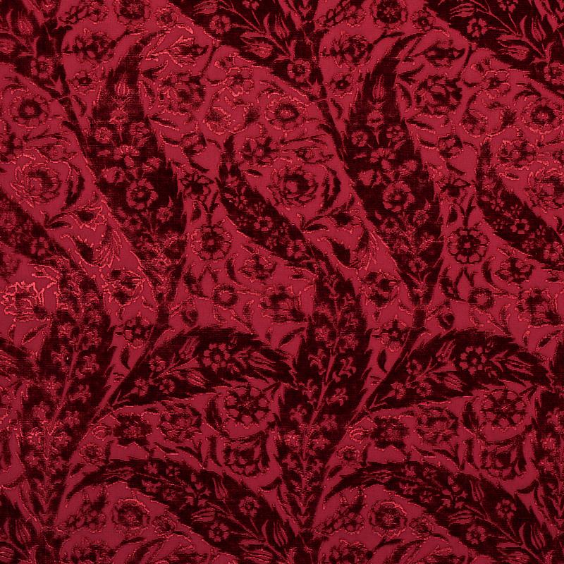 Schumacher Saz Paisley Silk Velvet Burgundy Fabric