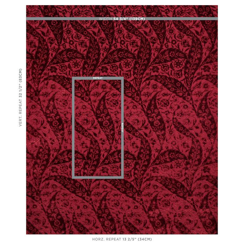 Schumacher Saz Paisley Silk Velvet Burgundy Fabric