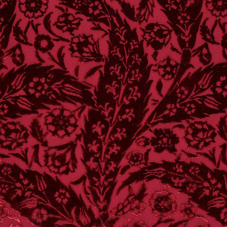 Schumacher Saz Paisley Silk Velvet Burgundy Fabric