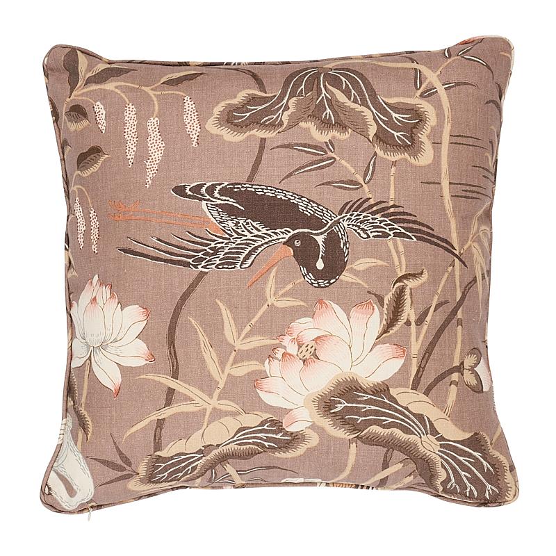 Schumacher Mocha 22" x 22" Lotus Garden Pillow