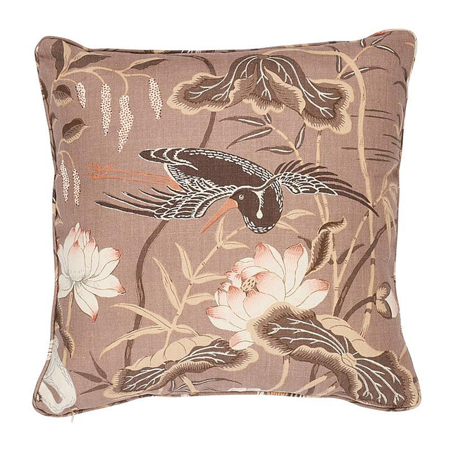 Schumacher Mocha 22" x 22" Lotus Garden Pillow