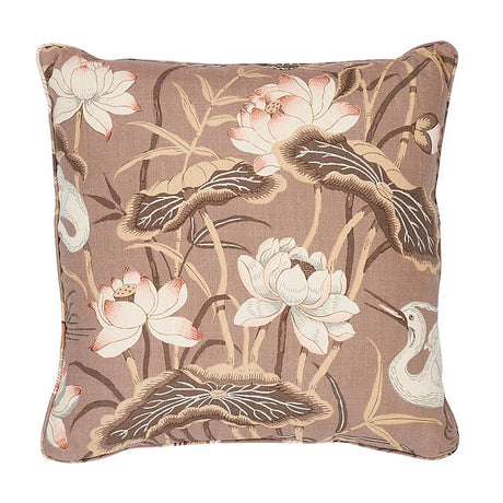 Schumacher Mocha 22" x 22" Lotus Garden Pillow