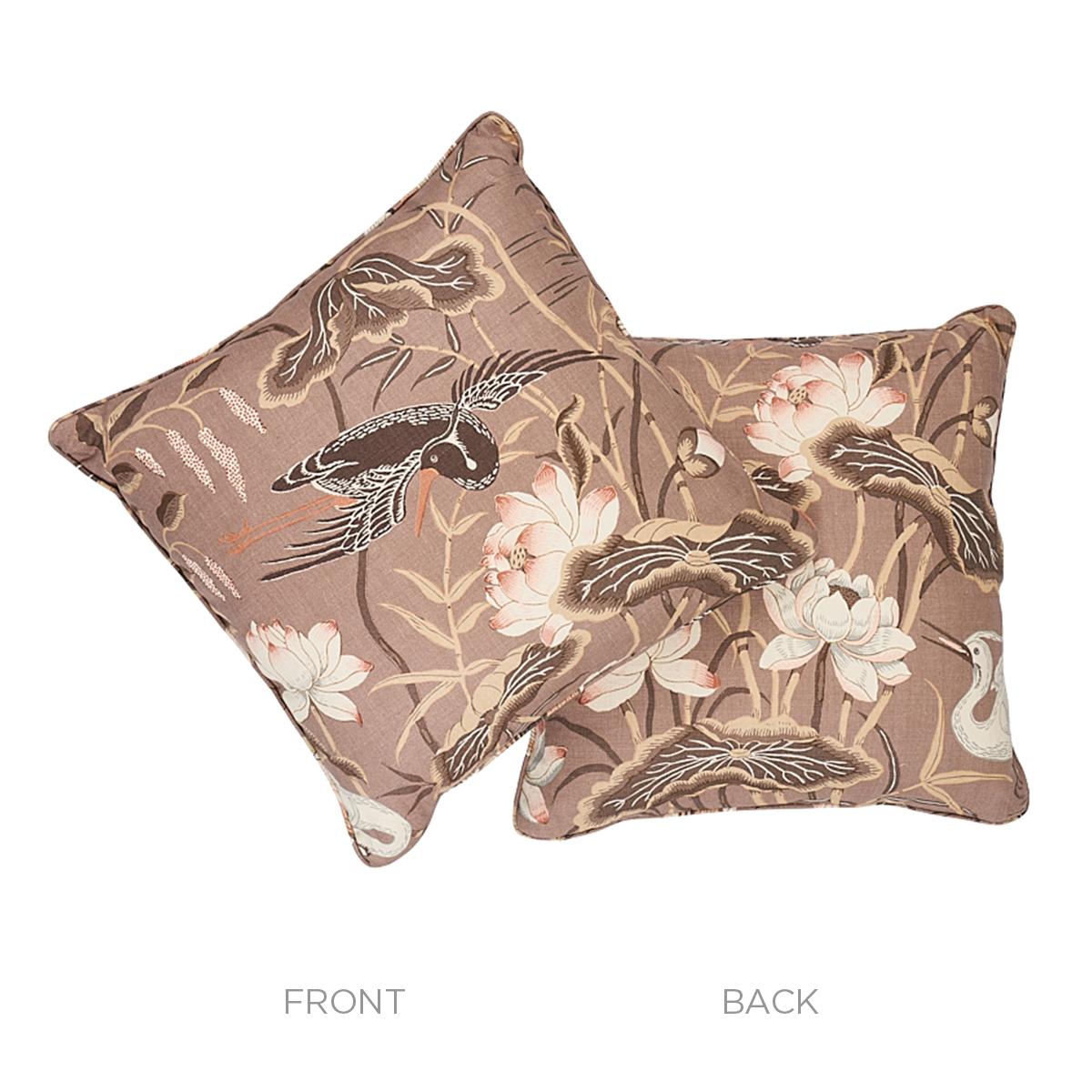 Schumacher Mocha 22" x 22" Lotus Garden Pillow