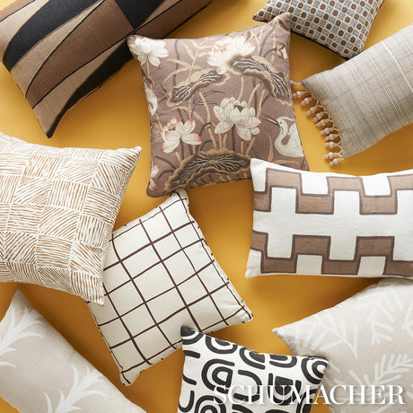 Schumacher Mocha 22" x 22" Lotus Garden Pillow