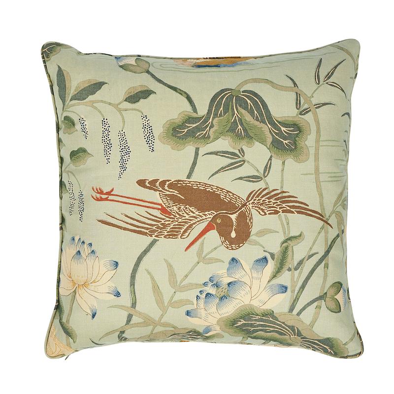 Schumacher Aqua 22" x 22" Lotus Garden Pillow