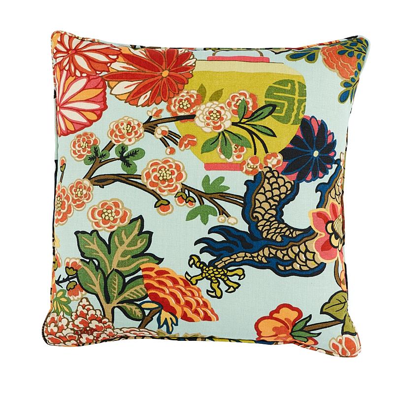 Schumacher Aquamarine 22" x 22" Chiang Mai Dragon Pillow