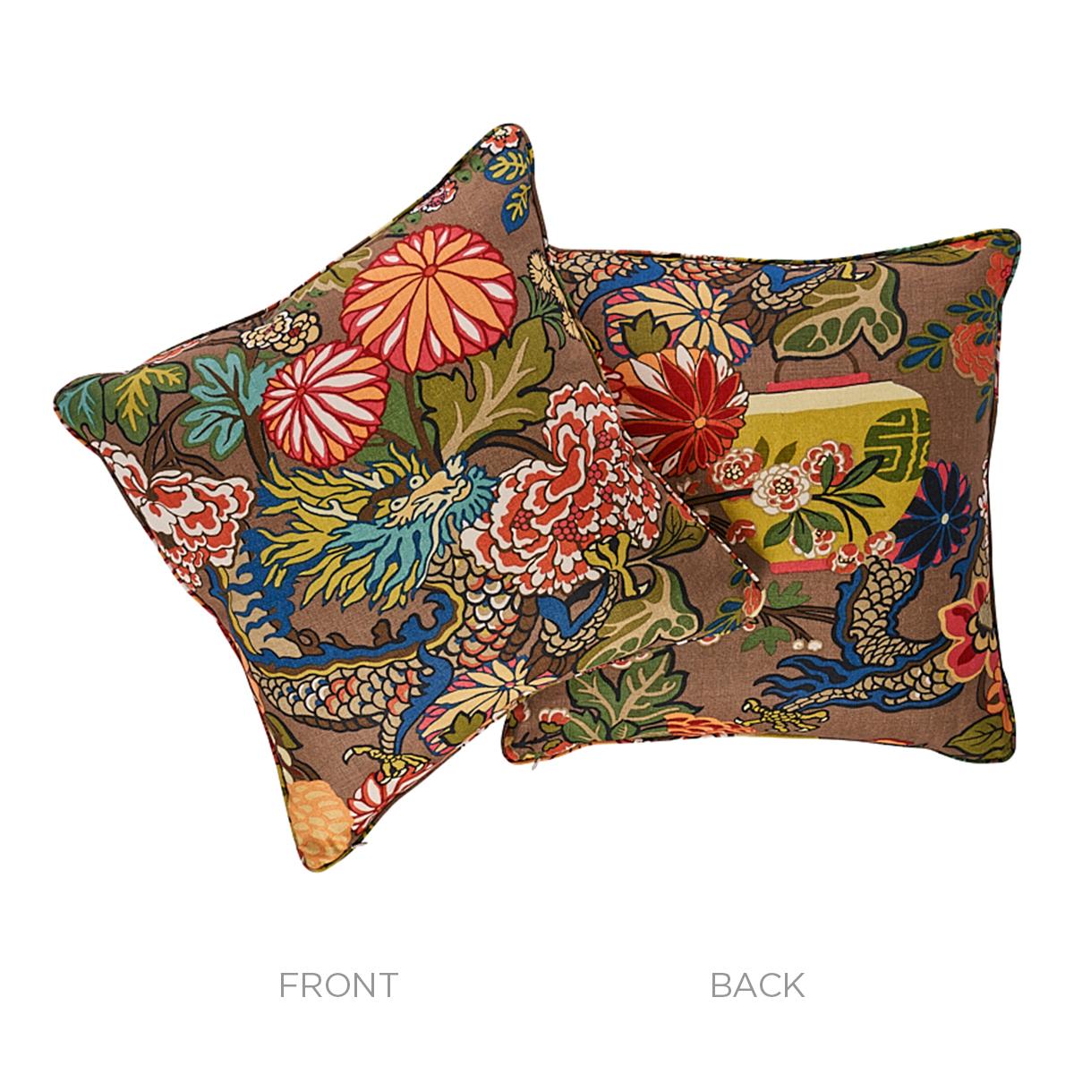 Schumacher Mocha 22" x 22" Chiang Mai Dragon Pillow