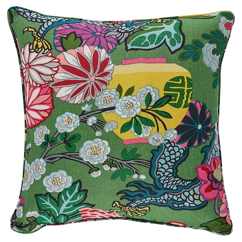 Schumacher Jade 22" x 22" Chiang Mai Dragon Pillow