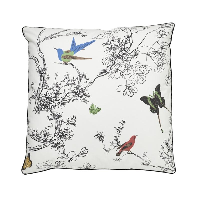 Schumacher Multi On White 20" x 20" Birds & Butterflies Pillow