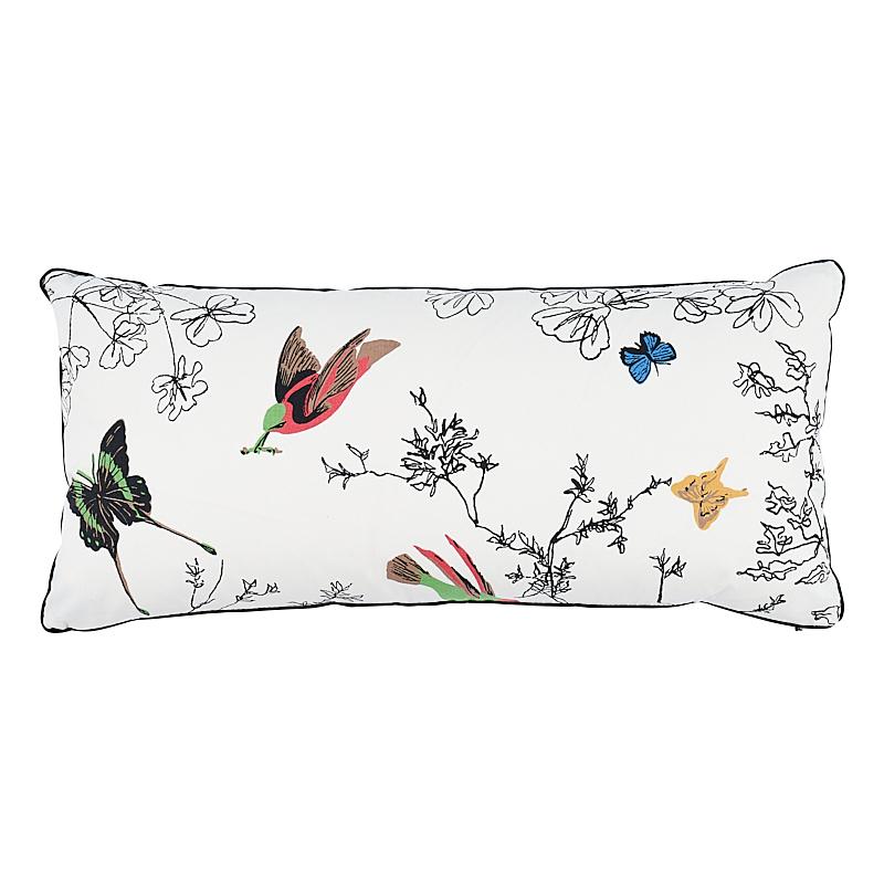 Schumacher Birds & Butterflies Multi On White 24" x 12" Pillow