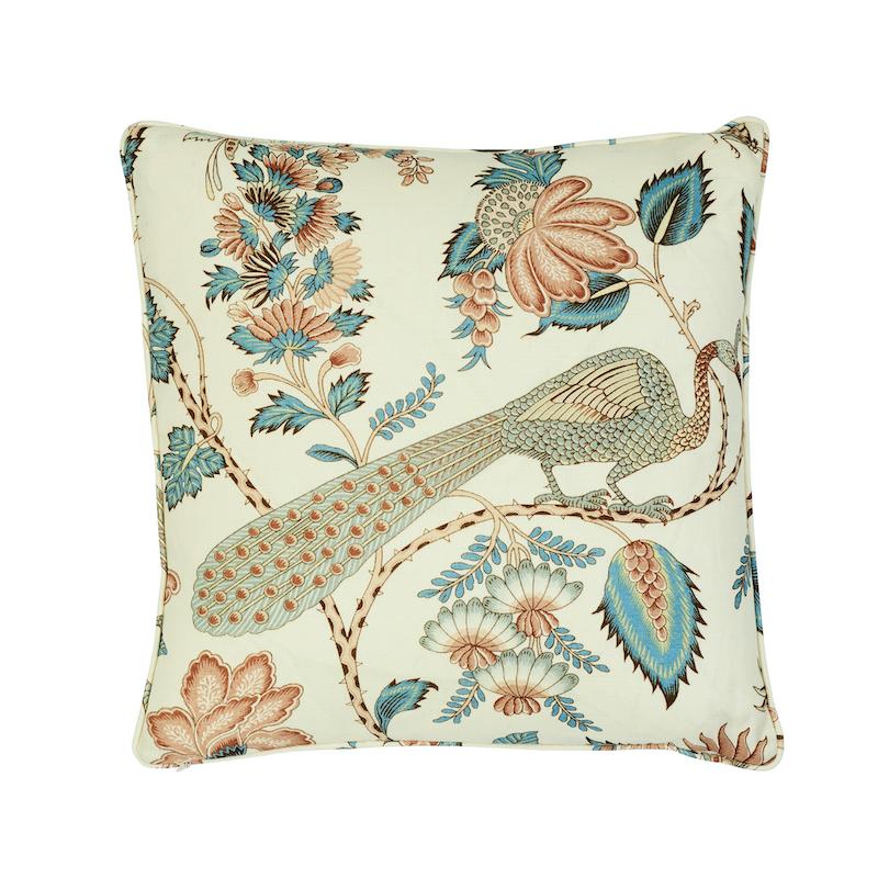 Schumacher Campagne Peacock & Rouge 18" x 18" Pillow