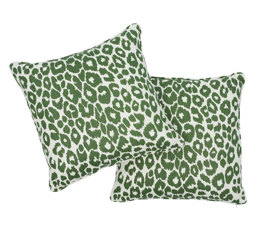 Schumacher Green 20" x 20" Iconic Leopard Pillow