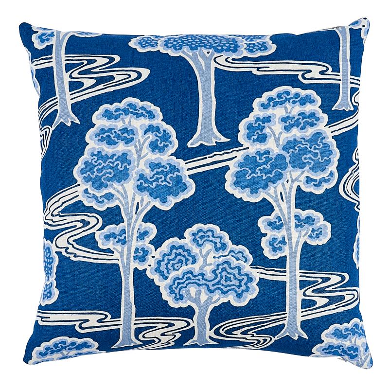Schumacher Blue & White 22" x 22" Tree River Pillow
