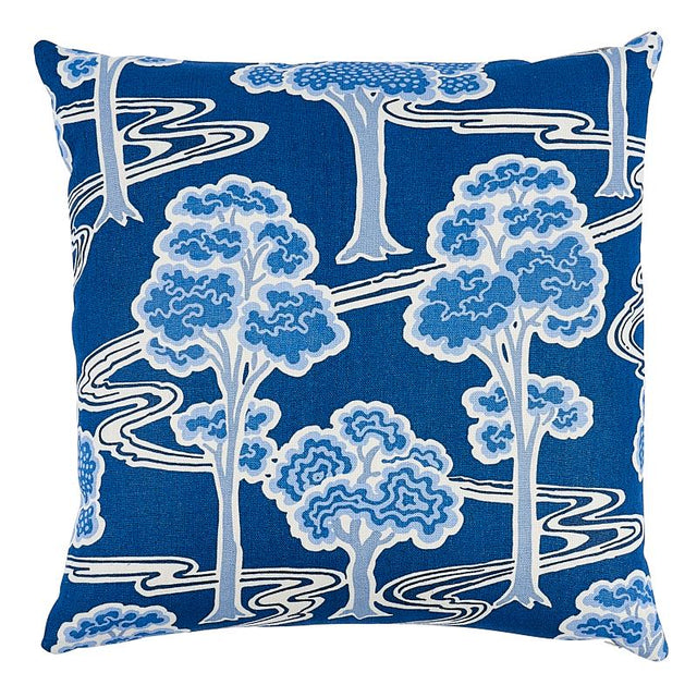 Schumacher Blue & White 22" x 22" Tree River Pillow