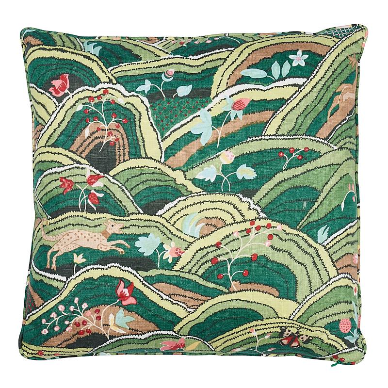 Schumacher Green 18" x 18" Rolling Hills Pillow
