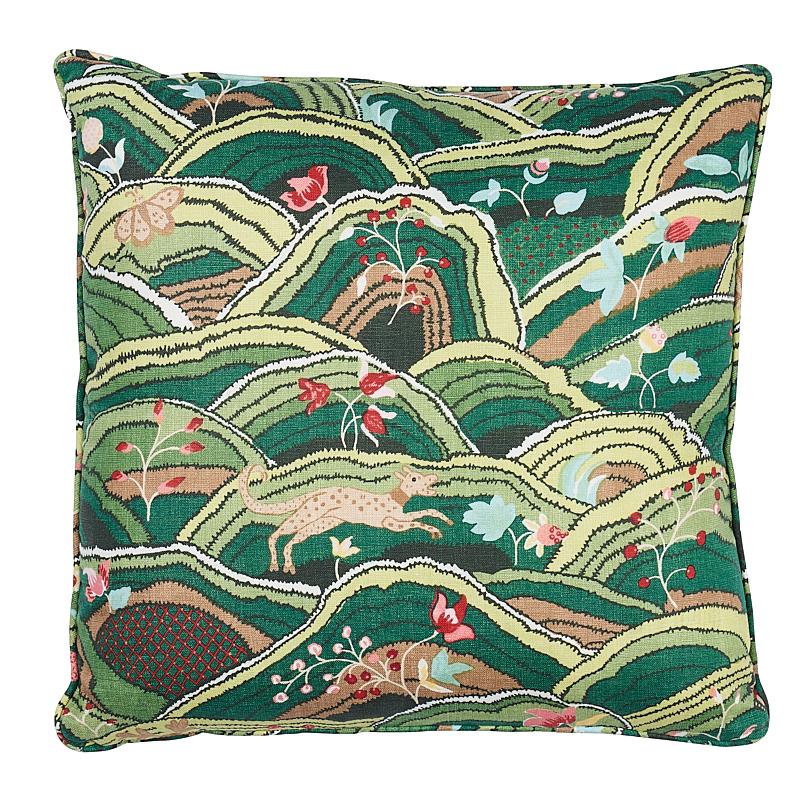Schumacher Green 18" x 18" Rolling Hills Pillow