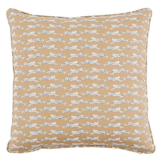 Schumacher Sand 16" x 16" Leaping Leopards Pillow