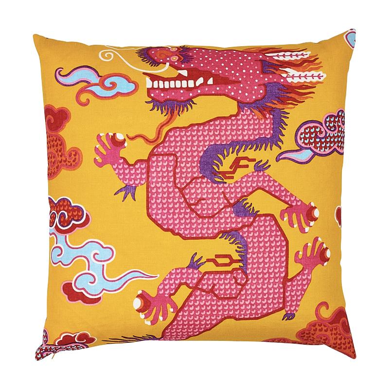 Schumacher Magical Ming Dragon Yellow & Red 20" x 20" Pillow