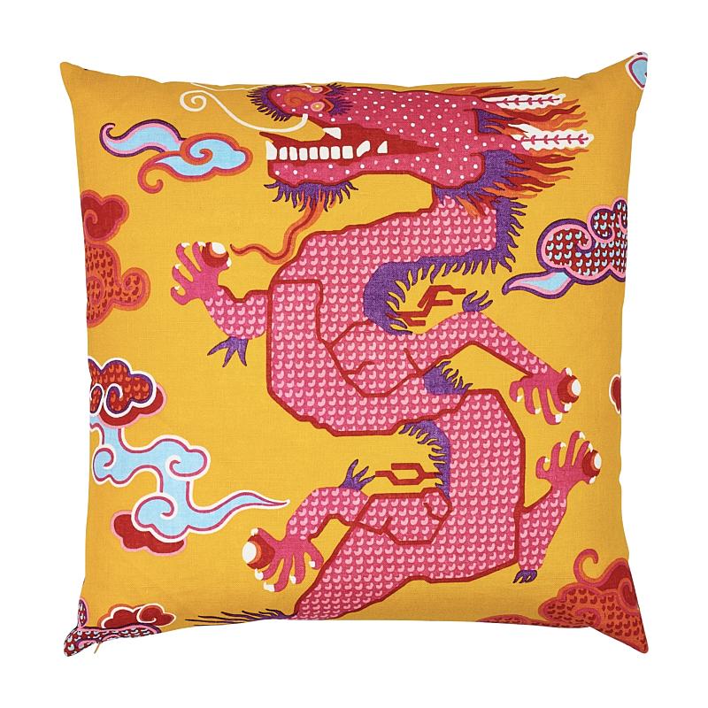Schumacher Yellow & Red 20" x 20" Magical Ming Dragon Pillow