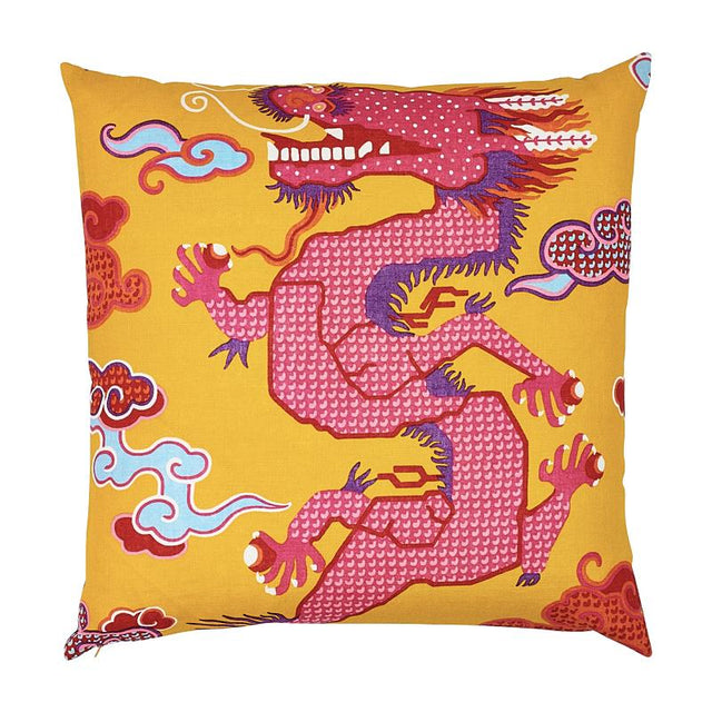 Schumacher Yellow & Red 20" x 20" Magical Ming Dragon Pillow