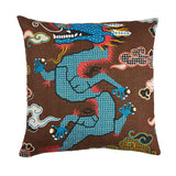 Schumacher Brown & Blue 20" x 20" Magical Ming Dragon Pillow