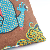 Schumacher Brown & Blue 20" x 20" Magical Ming Dragon Pillow