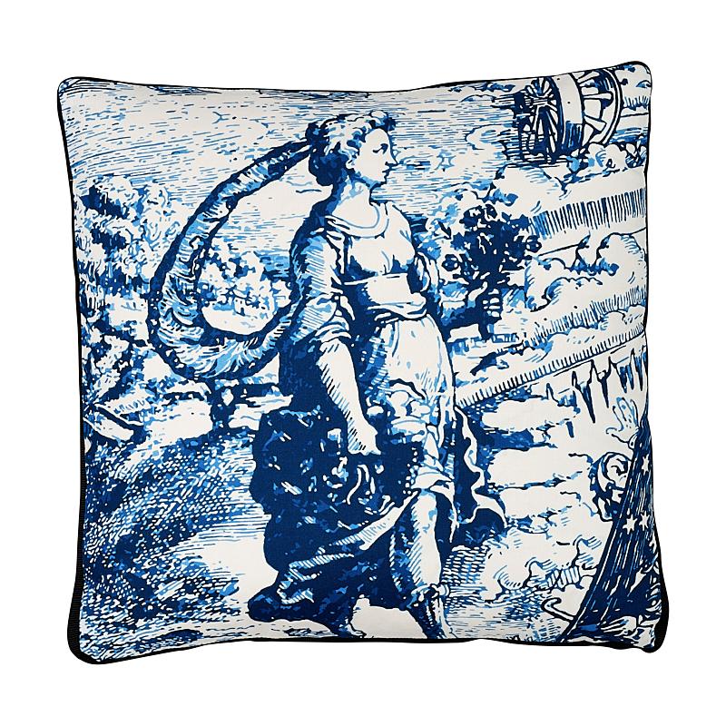 Schumacher Indigo 20" x 20" Modern Toile Box Pillow A