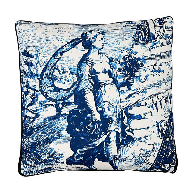 Schumacher Indigo 20" x 20" Modern Toile Box Pillow A