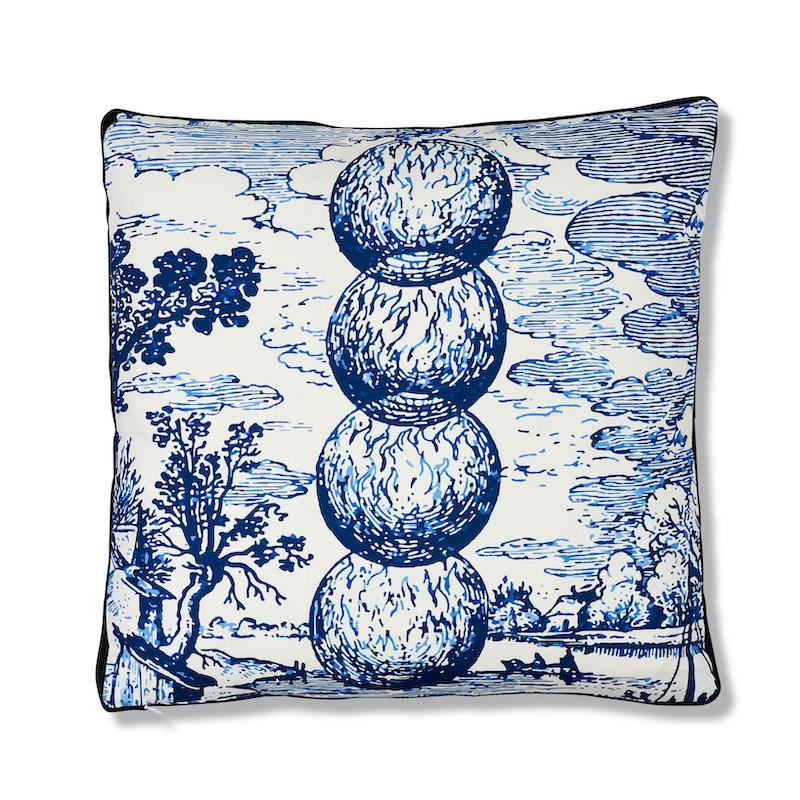 Schumacher Indigo 20" x 20" Modern Toile Box Pillow A