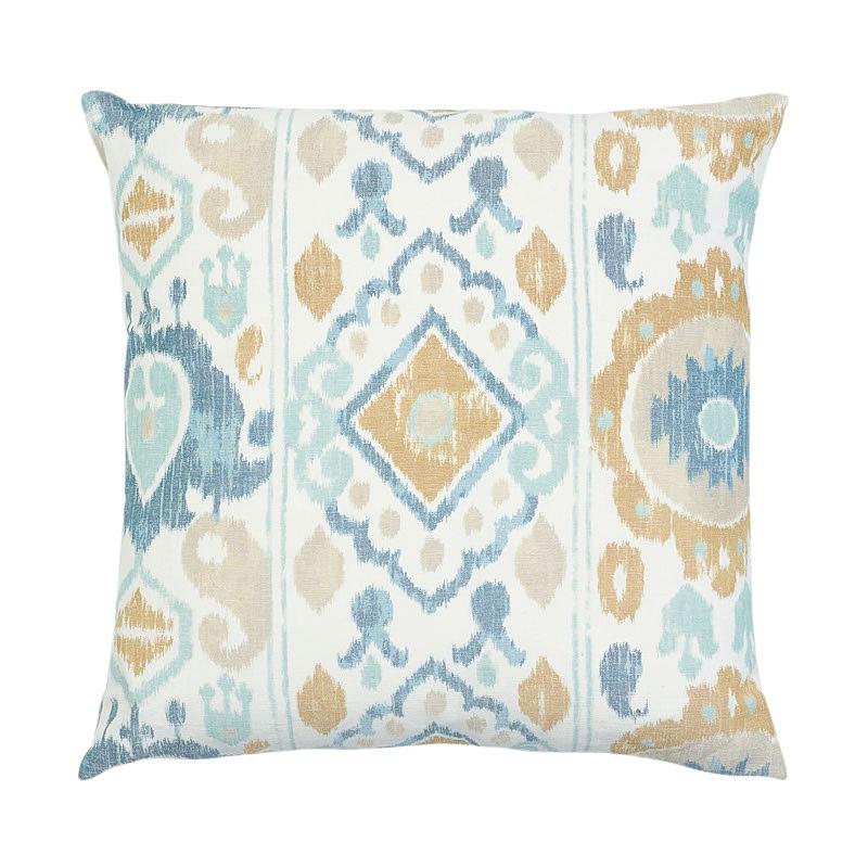 Schumacher Sky & Ochre 22" x 22" Elizia Ikat Pillow