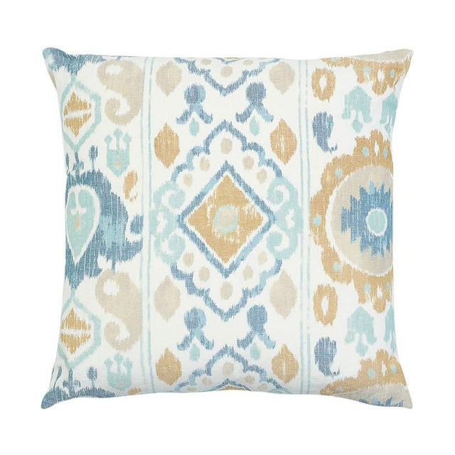 Schumacher Sky & Ochre 22" x 22" Elizia Ikat Pillow