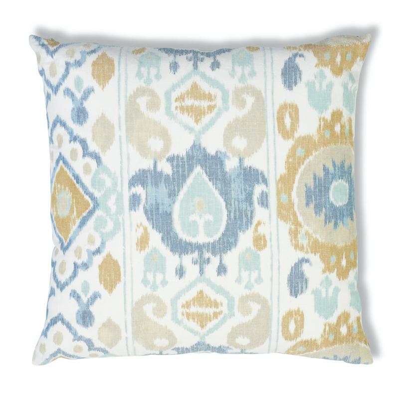 Schumacher Sky & Ochre 22" x 22" Elizia Ikat Pillow