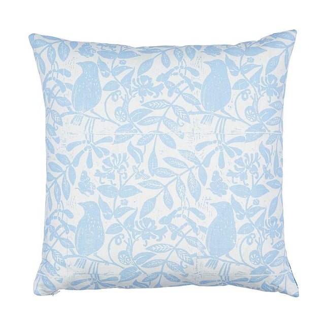 Schumacher Sky 20" x 20" Bird & Bee + Fern Pillow