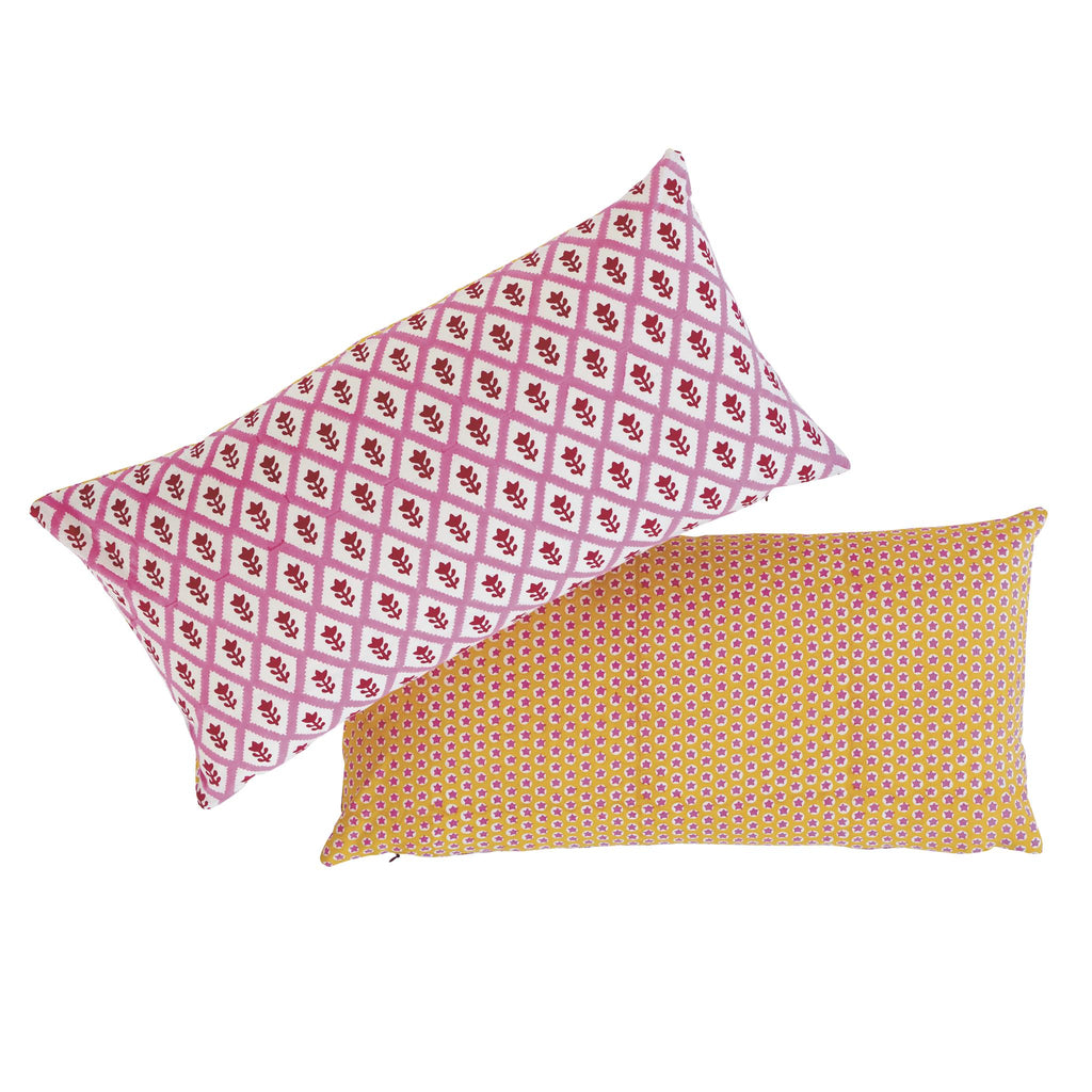 Schumacher Buti & Tuk Tuk Pink & Yellow 20" x 12" Pillow