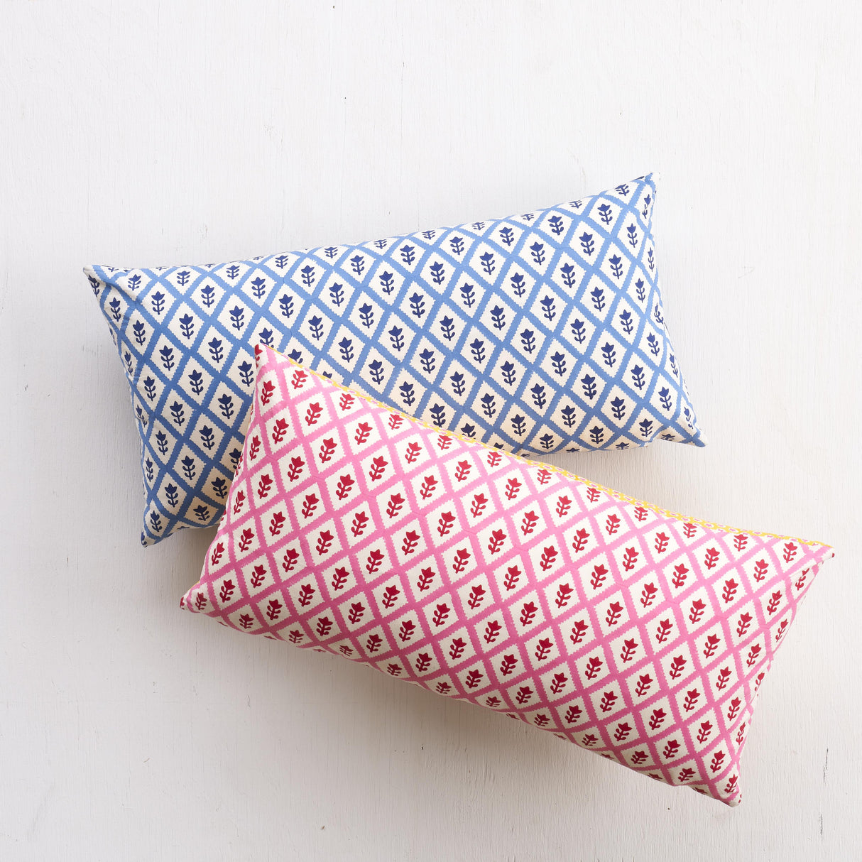 Schumacher Pink & Yellow 20" x 12" Buti & Tuk Tuk Pillow