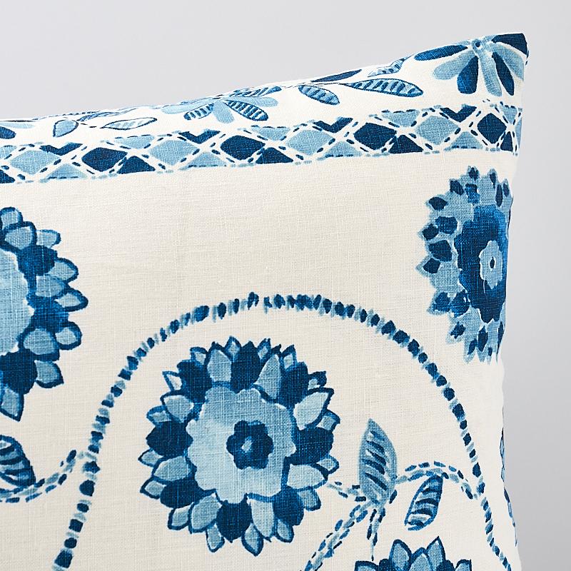 Schumacher Zinnia Handmade Print Blue 26" x 15" Pillow