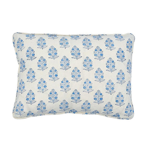Schumacher Blue & White 16" x 12" Aditi Hand Blocked Print Pillow