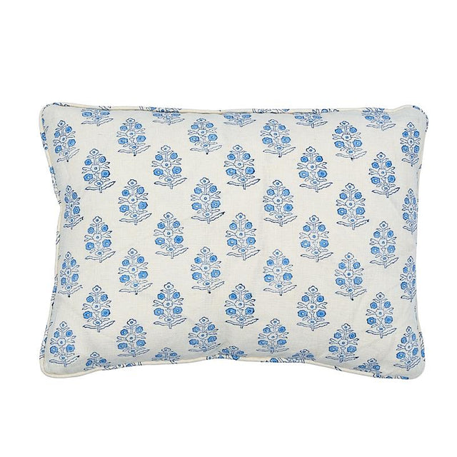 Schumacher Blue & White 16" x 12" Aditi Hand Blocked Print Pillow